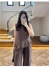 KAHVE GARNİLİ BLUZ PANTOLON TAKIM-51391
