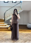 KAHVE GARNİLİ BLUZ PANTOLON TAKIM-51391