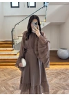 KAHVE ŞALLI BÜZGÜLÜ ELBİSE-3404
