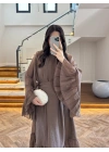 KAHVE ŞALLI BÜZGÜLÜ ELBİSE-3404