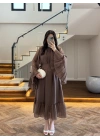 KAHVE ŞALLI BÜZGÜLÜ ELBİSE-3404