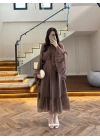 KAHVE ŞALLI BÜZGÜLÜ ELBİSE-3404