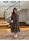 KAHVE ŞALLI BÜZGÜLÜ ELBİSE-3404