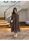 KAHVE ŞALLI BÜZGÜLÜ ELBİSE-3404