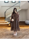 KAHVE ŞALLI BÜZGÜLÜ ELBİSE-3404