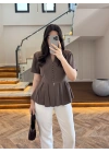 KAHVE VATKALI DÜĞME DETAY GÖMLEK-5506