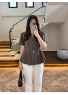 KAHVE VATKALI DÜĞME DETAY GÖMLEK-5506