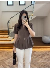 KAHVE VATKALI DÜĞME DETAY GÖMLEK-5506