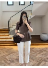 KAHVE VATKALI DÜĞME DETAY GÖMLEK-5506
