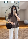 KAHVE VATKALI DÜĞME DETAY GÖMLEK-5506