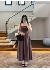 KAHVE TOKA KEMERLİ ELBİSE -3418