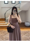 KAHVE TOKA KEMERLİ ELBİSE -3418