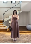 KAHVE TOKA KEMERLİ ELBİSE -3418
