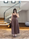 KAHVE TOKA KEMERLİ ELBİSE -3418