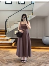 KAHVE TOKA KEMERLİ ELBİSE -3418