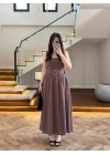 KAHVE TOKA KEMERLİ ELBİSE -3418