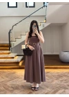 KAHVE TOKA KEMERLİ ELBİSE -3418