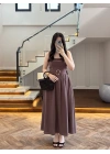 KAHVE TOKA KEMERLİ ELBİSE -3418