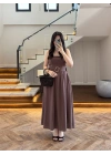 KAHVE TOKA KEMERLİ ELBİSE -3418