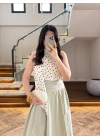 EKRU PUANTİYELİ HALTER YAKA BLUZ -5502