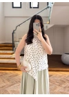 EKRU PUANTİYELİ HALTER YAKA BLUZ -5502