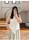 EKRU PUANTİYELİ HALTER YAKA BLUZ -5502