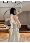 EKRU PUANTİYELİ HALTER YAKA BLUZ -5502