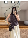 KAHVE PUANTİYELİ HALTER YAKA BLUZ -5502