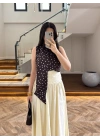 KAHVE PUANTİYELİ HALTER YAKA BLUZ -5502