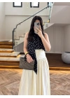 SİYAH PUANTİYELİ HALTER YAKA BLUZ -5502