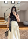 SİYAH PUANTİYELİ HALTER YAKA BLUZ -5502