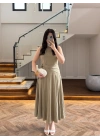 HAKİ ŞALLI ELBİSE-3421