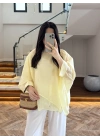SARI UÇUŞAN PELERİN BLUZ-5026