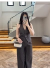 KEMERLİ YELEK TAKIM KAHVE-8919