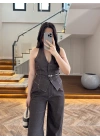 KEMERLİ YELEK TAKIM KAHVE-8919