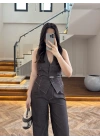 KEMERLİ YELEK TAKIM KAHVE-8919