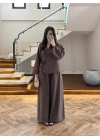 KAHVE GÜL DETAY CROP TAKIM-9088