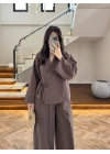 KAHVE GÜL DETAY CROP TAKIM-9088