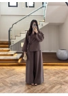 KAHVE GÜL DETAY CROP TAKIM-9088