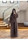 KAHVE GÜL DETAY CROP TAKIM-9088