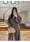KAHVE GÜL DETAY CROP TAKIM-9088