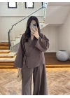 KAHVE GÜL DETAY CROP TAKIM-9088