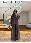 KAHVE GÜL DETAY CROP TAKIM-9088