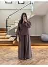 KAHVE GÜL DETAY CROP TAKIM-9088