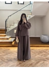 KAHVE GÜL DETAY CROP TAKIM-9088