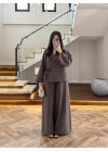 KAHVE GÜL DETAY CROP TAKIM-9088