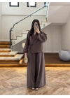 KAHVE GÜL DETAY CROP TAKIM-9088