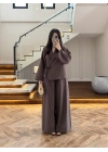 KAHVE GÜL DETAY CROP TAKIM-9088