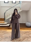 KAHVE GÜL DETAY CROP TAKIM-9088