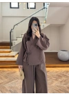 KAHVE GÜL DETAY CROP TAKIM-9088